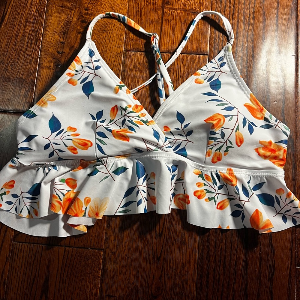 White flowered bikini top